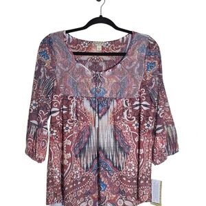 Energe Women's Print Top Petite Large Boho NWT